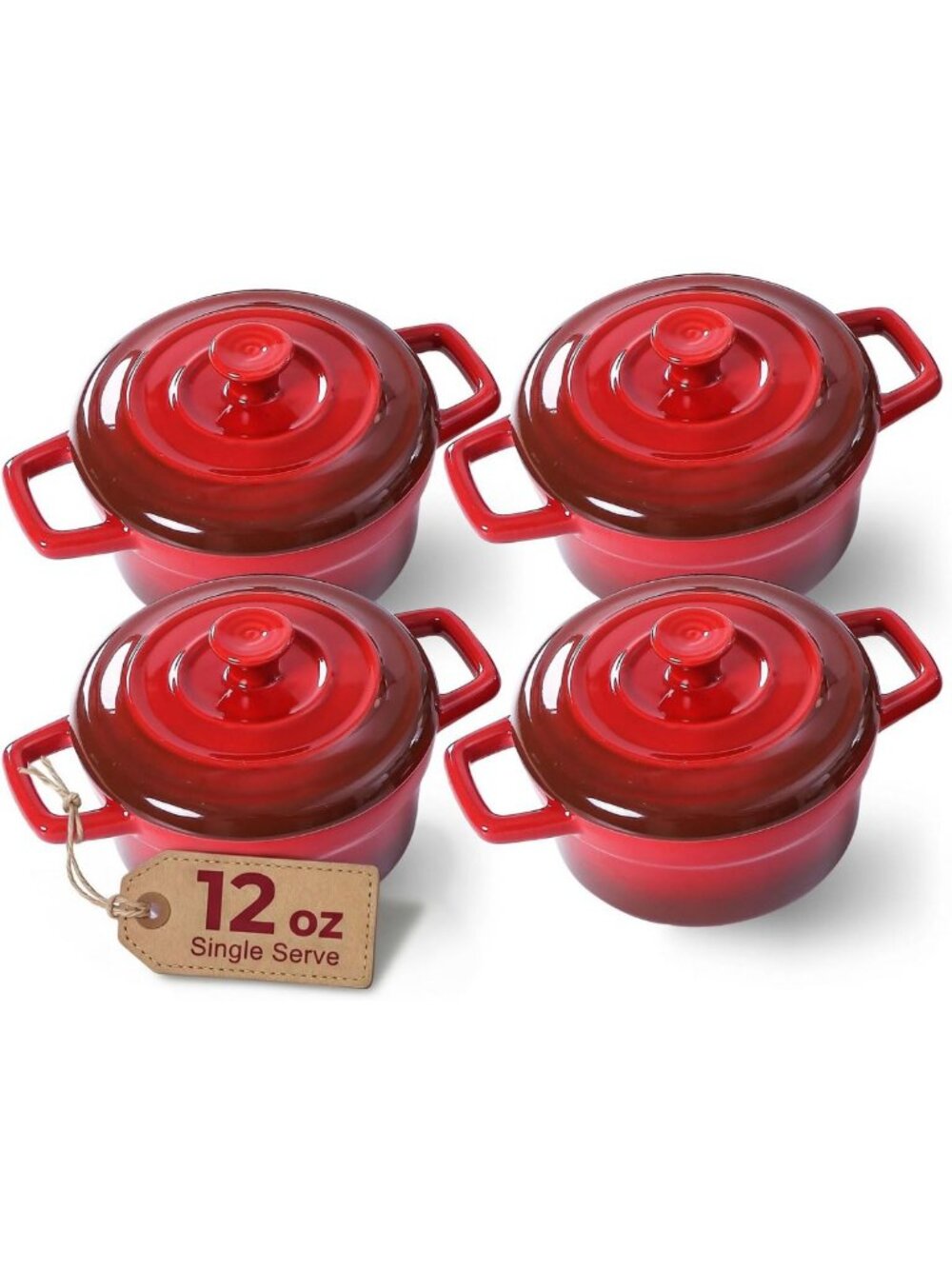 Mini 12oz Ceramic Casserole Dish Set with Lid - Versatile Red Cookware